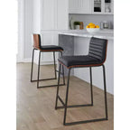LumiSource Ensemble de 2 tabourets de bar hauteur comptoir Mason Mara 66 cm en bois de noyer noir/cuir PU noir