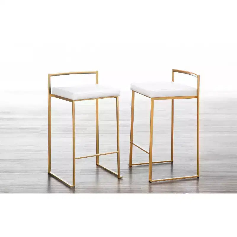 LumiSource Ensemble de 3 tabourets de bar Fuji à hauteur de comptoir Or/PU blanc