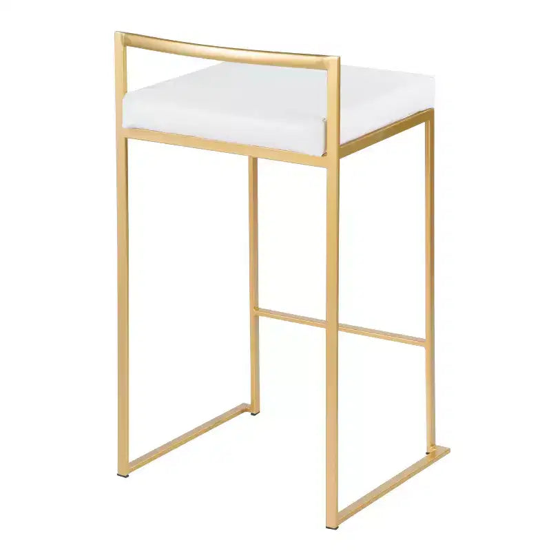 LumiSource Ensemble de 3 tabourets de bar Fuji à hauteur de comptoir Or/PU blanc