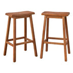 Buylateral Set of 2 Marney Bar Height 30" Saddle Stool Driftwood