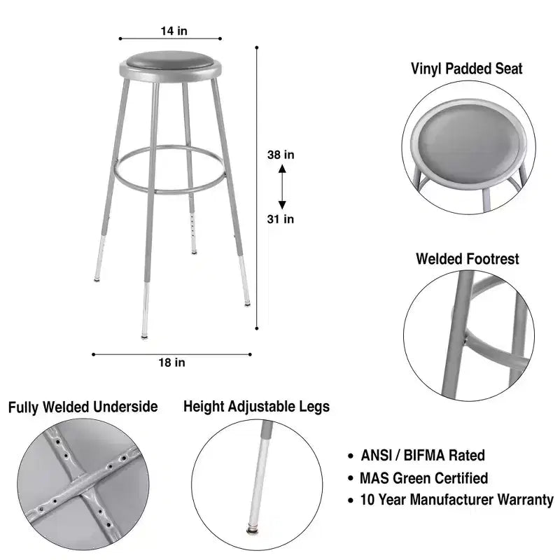 Hampden Furnishings Lot de 2 tabourets de bar réglables en hauteur, collection Otto, 81-99 cm, gris : Revêtement en vinyle, structure en acier, sans accoudoirs