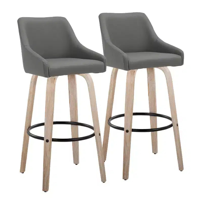 LumiSource Set of 2 Hannah Barstools Whitewashed Wood/Dark Gray PU
