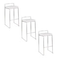 LumiSource Set of 3 Fuji Stacker Barstools Stainless Steel/White Velvet