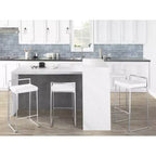 Lot de 3 tabourets de bar empilables LumiSource Fuji, acier inoxydable/velours blanc