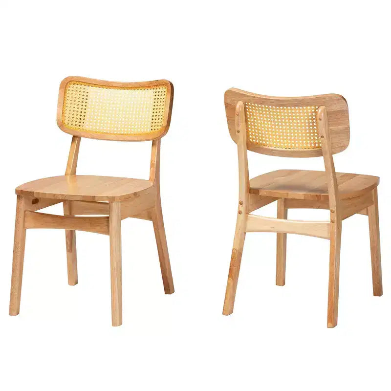 Baxton Studio Lot de 2 Chaises de Salle à Manger Tadeo en Bois et Rotin Chêne Brun/Brun Clair : Structure en bois d'hévéa, Nettoyage des taches