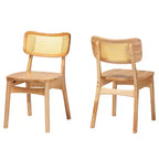 Baxton Studio Lot de 2 Chaises de Salle à Manger Tadeo en Bois et Rotin Chêne Brun/Brun Clair : Structure en bois d'hévéa, Nettoyage des taches
