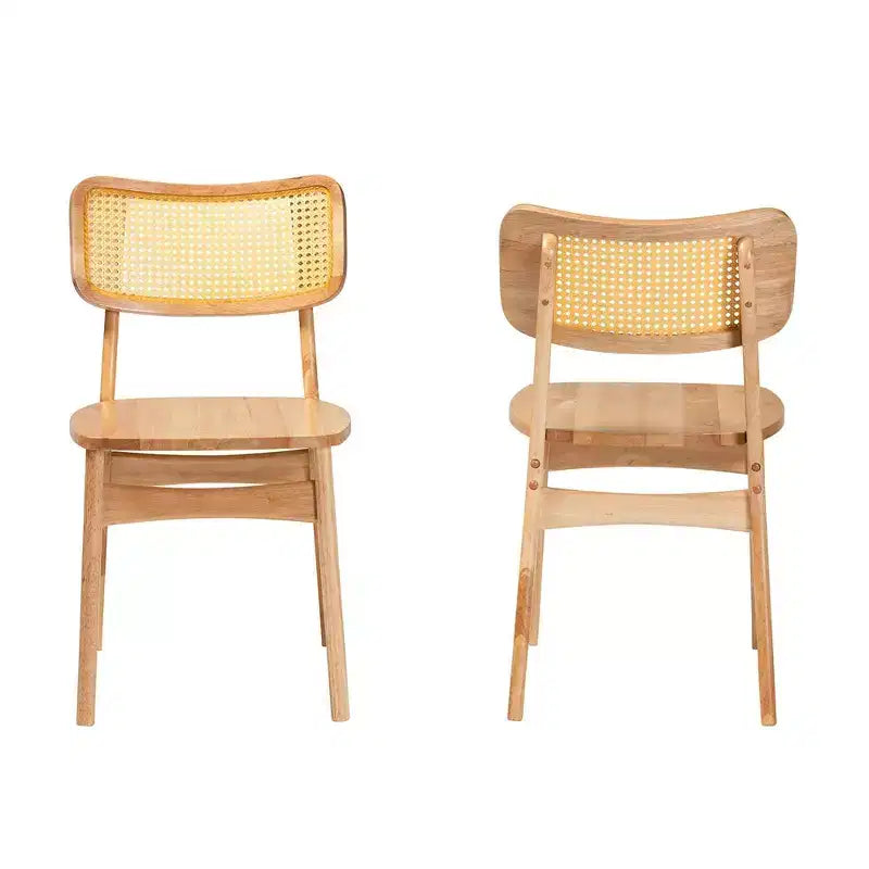 Baxton Studio Lot de 2 Chaises de Salle à Manger Tadeo en Bois et Rotin Chêne Brun/Brun Clair : Structure en bois d'hévéa, Nettoyage des taches