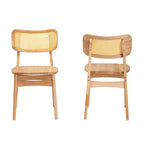 Baxton Studio Lot de 2 Chaises de Salle à Manger Tadeo en Bois et Rotin Chêne Brun/Brun Clair : Structure en bois d'hévéa, Nettoyage des taches