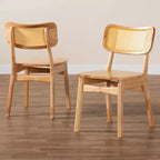 Baxton Studio Lot de 2 Chaises de Salle à Manger Tadeo en Bois et Rotin Chêne Brun/Brun Clair : Structure en bois d'hévéa, Nettoyage des taches