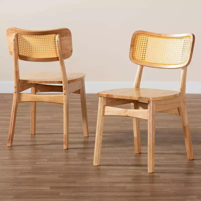 Baxton Studio Lot de 2 Chaises de Salle à Manger Tadeo en Bois et Rotin Chêne Brun/Brun Clair : Structure en bois d'hévéa, Nettoyage des taches