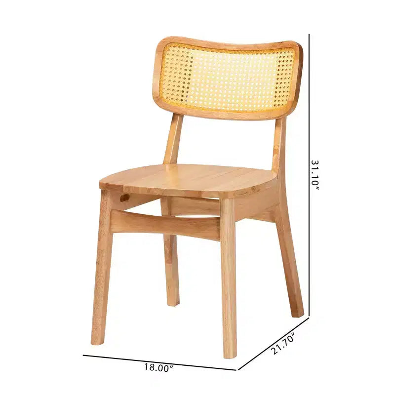 Baxton Studio Lot de 2 Chaises de Salle à Manger Tadeo en Bois et Rotin Chêne Brun/Brun Clair : Structure en bois d'hévéa, Nettoyage des taches