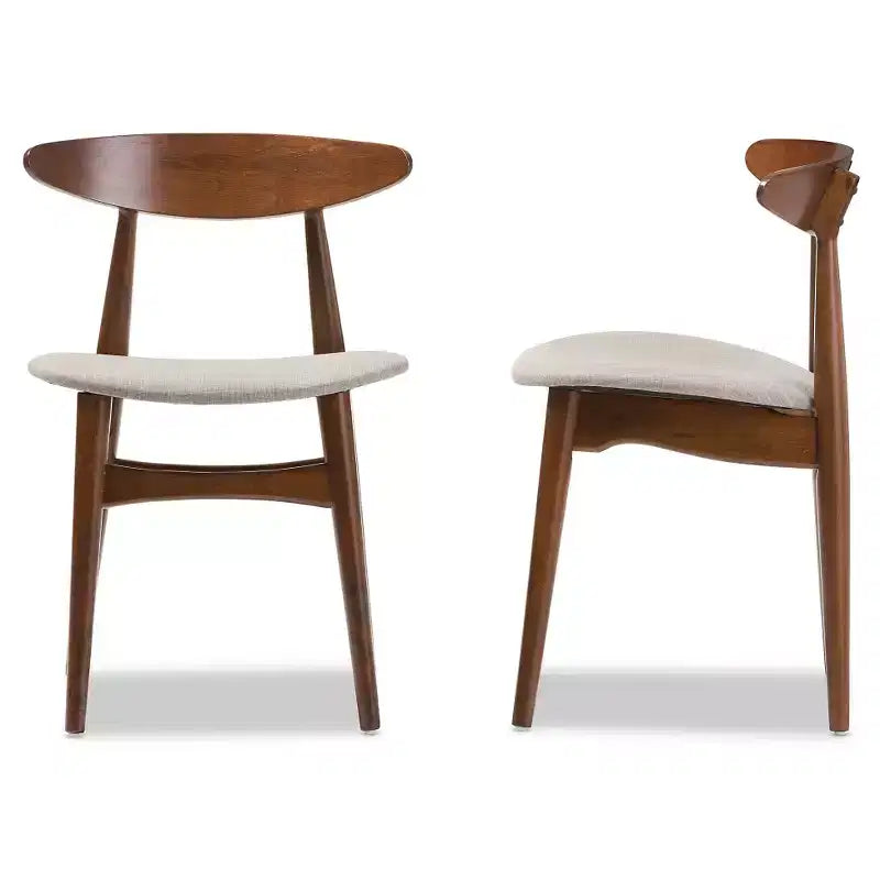 Lot de 2 chaises de salle à manger Flora de style moderne du milieu du siècle, en tissu gris clair et bois de chêne au fini brun moyen - Baxton Studio