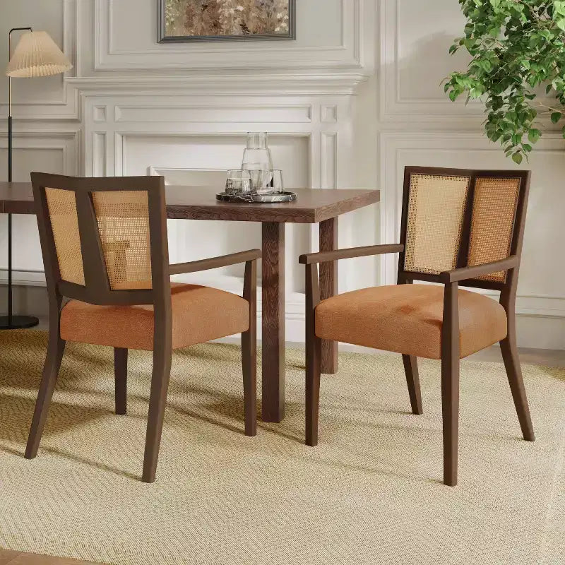 Christopher Knight Home Lot de 2 chaises de salle à manger Nolan en bois d'hévéa et cannage, coloris caramel et noyer