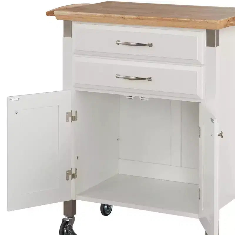 Home Styles Petit chariot de cuisine Dolly Madison avec plateau naturel, blanc cassé : Rangement mobile, cadre en bois dur, 2 tiroirs et portes