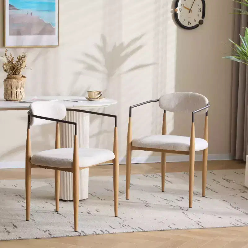Christopher Knight Home Ensemble de 2 chaises de salle à manger Eva modernes en fer rembourré avec dossier ouvert incurvé Beige/Marron clair