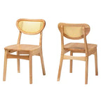 Baxton Studio Lot de 2 chaises de salle à manger Nenet en bois et rotin chêne marron/marron clair : style milieu de siècle, dossier en croissant, pieds inclinés