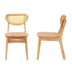 Baxton Studio Lot de 2 chaises de salle à manger Nenet en bois et rotin chêne marron/marron clair : style milieu de siècle, dossier en croissant, pieds inclinés