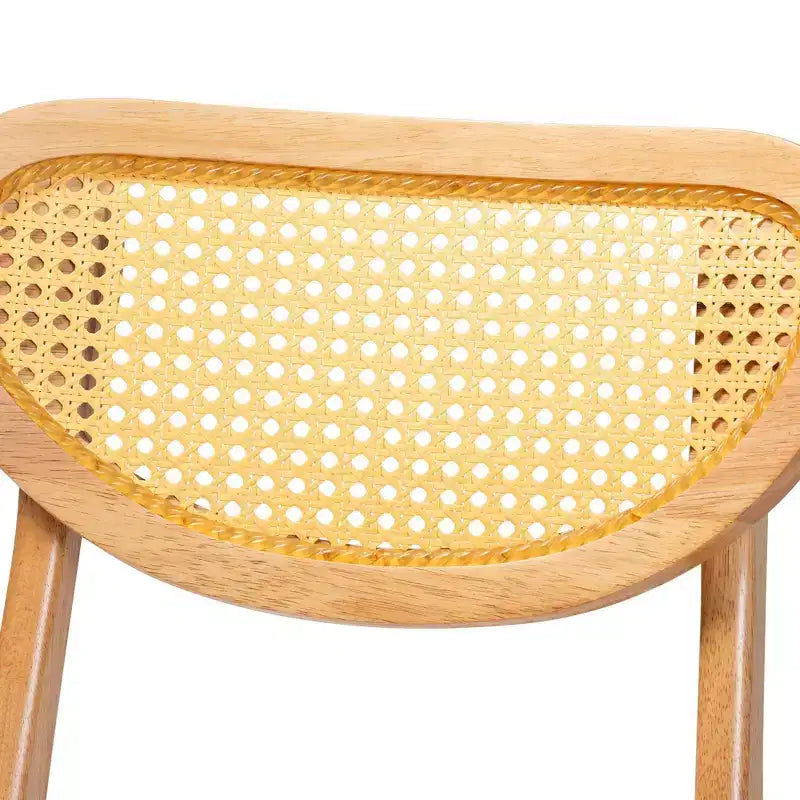 Baxton Studio Lot de 2 chaises de salle à manger Nenet en bois et rotin chêne marron/marron clair : style milieu de siècle, dossier en croissant, pieds inclinés