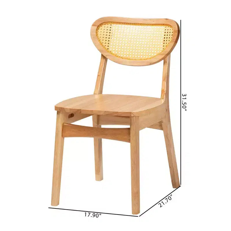 Baxton Studio Lot de 2 chaises de salle à manger Nenet en bois et rotin chêne marron/marron clair : style milieu de siècle, dossier en croissant, pieds inclinés