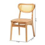 Baxton Studio Lot de 2 chaises de salle à manger Nenet en bois et rotin chêne marron/marron clair : style milieu de siècle, dossier en croissant, pieds inclinés