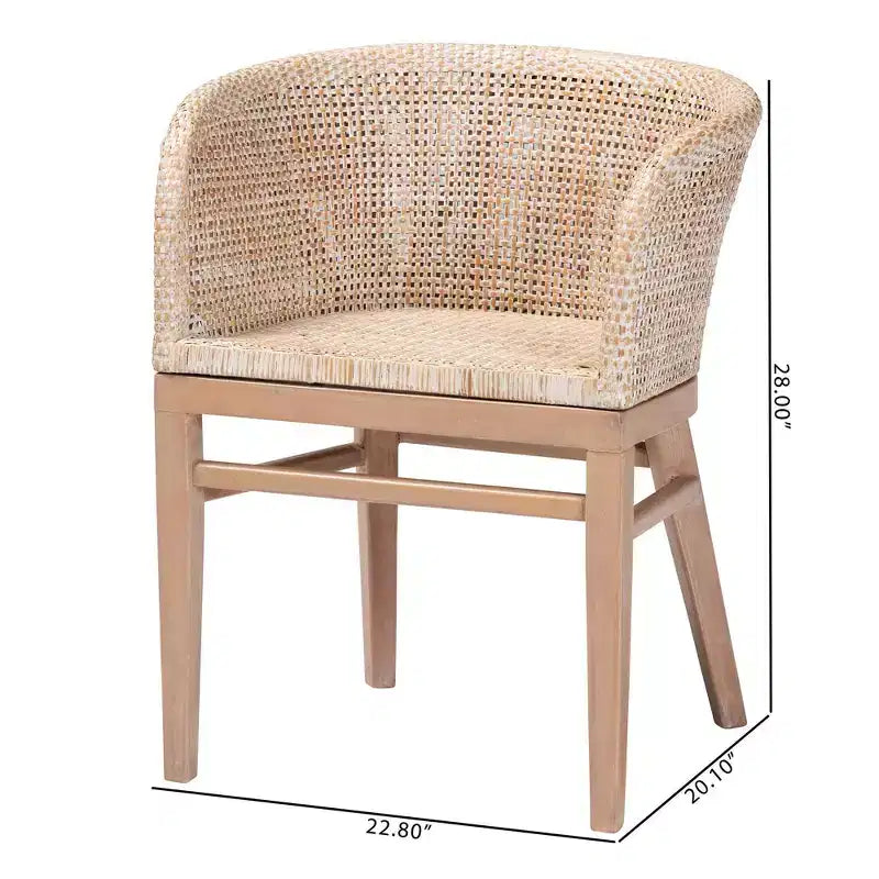 Chaise de salle à manger en rotin bali & pari Papua : Structure en acajou, design bohème, dossier arrondi
