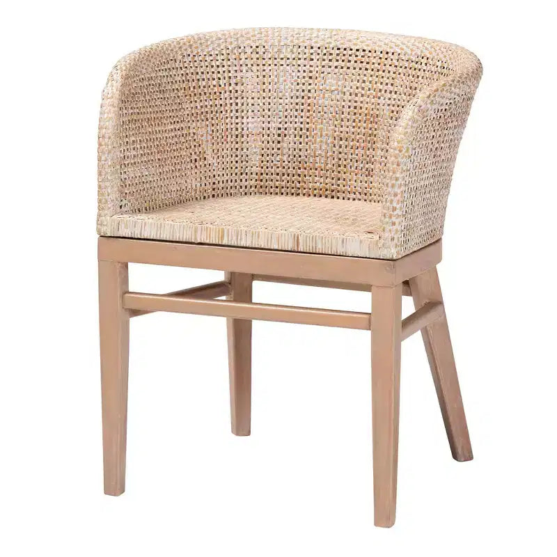 Chaise de salle à manger en rotin bali & pari Papua : Structure en acajou, design bohème, dossier arrondi