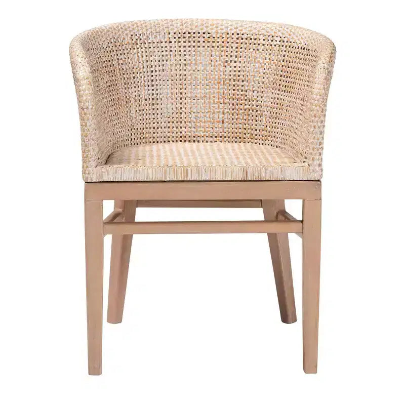 Chaise de salle à manger en rotin bali & pari Papua : Structure en acajou, design bohème, dossier arrondi