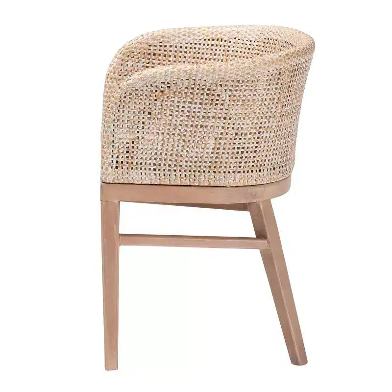 Chaise de salle à manger en rotin bali & pari Papua : Structure en acajou, design bohème, dossier arrondi