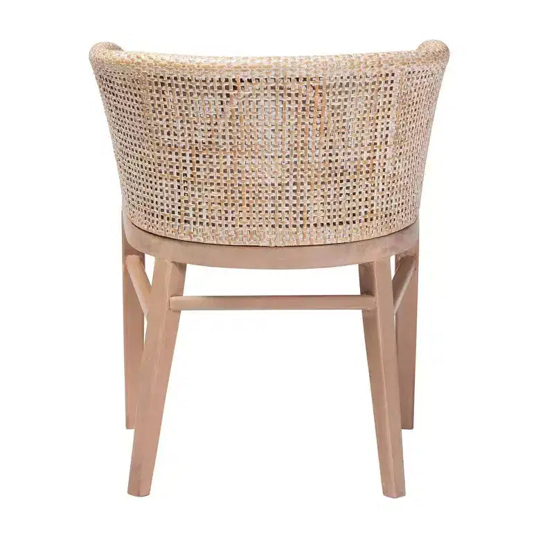 Chaise de salle à manger en rotin bali & pari Papua : Structure en acajou, design bohème, dossier arrondi