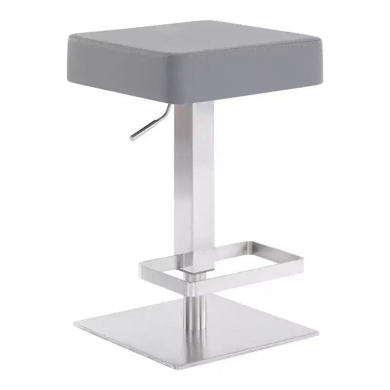 Kaylee Adjustable Faux Leather Metal Swivel Barstool: Brushed Stainless Steel, Footrest - Armen Living