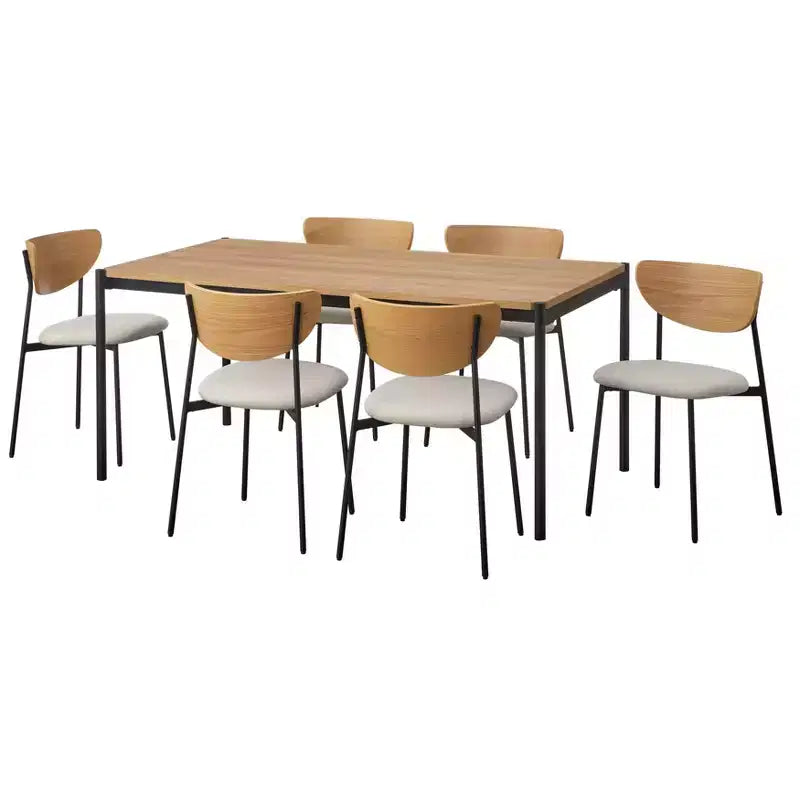 Lifestorey 7pc Jari Mid Century Modern Rectangular Dining Set Oak/Black