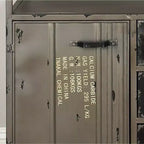 Meuble de rangement utilitaire en métal Olivia & May avec plateau en bois gris acier : Style industriel, cadre en fer, 3 tiroirs, 2 portes, aucun assemblage requis