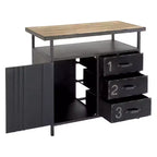 Meuble de rangement utilitaire en métal Olivia & May avec plateau en bois gris acier : Style industriel, cadre en fer, 3 tiroirs, 2 portes, aucun assemblage requis