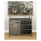 Meuble de rangement utilitaire en métal Olivia & May avec plateau en bois gris acier : Style industriel, cadre en fer, 3 tiroirs, 2 portes, aucun assemblage requis