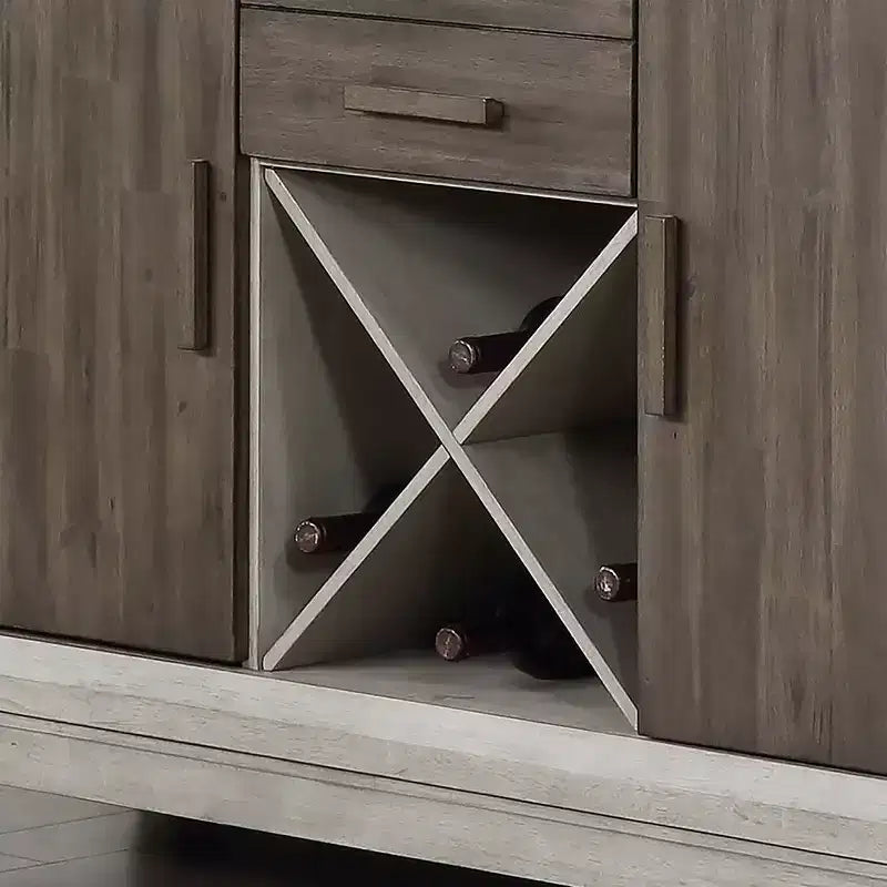 Serveur Abacus Alabaster/Honey - Steve Silver Co. : style transitionnel, casier à vin, 2 tiroirs et portes