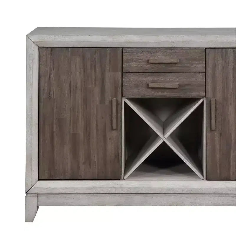 Serveur Abacus Alabaster/Honey - Steve Silver Co. : style transitionnel, casier à vin, 2 tiroirs et portes