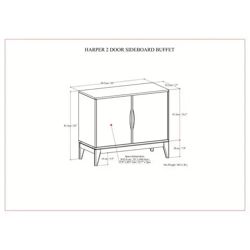 Buffet/armoire de rangement WyndenHall Pearson à 2 portes, couleur Noyer Brun