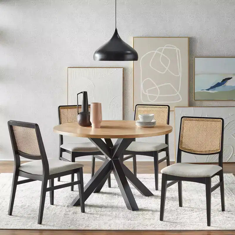 Lifestorey Ensemble de salle à manger 5 pièces Gilcrest Mid-Century Moderne 45,25" rond Noir/Naturel