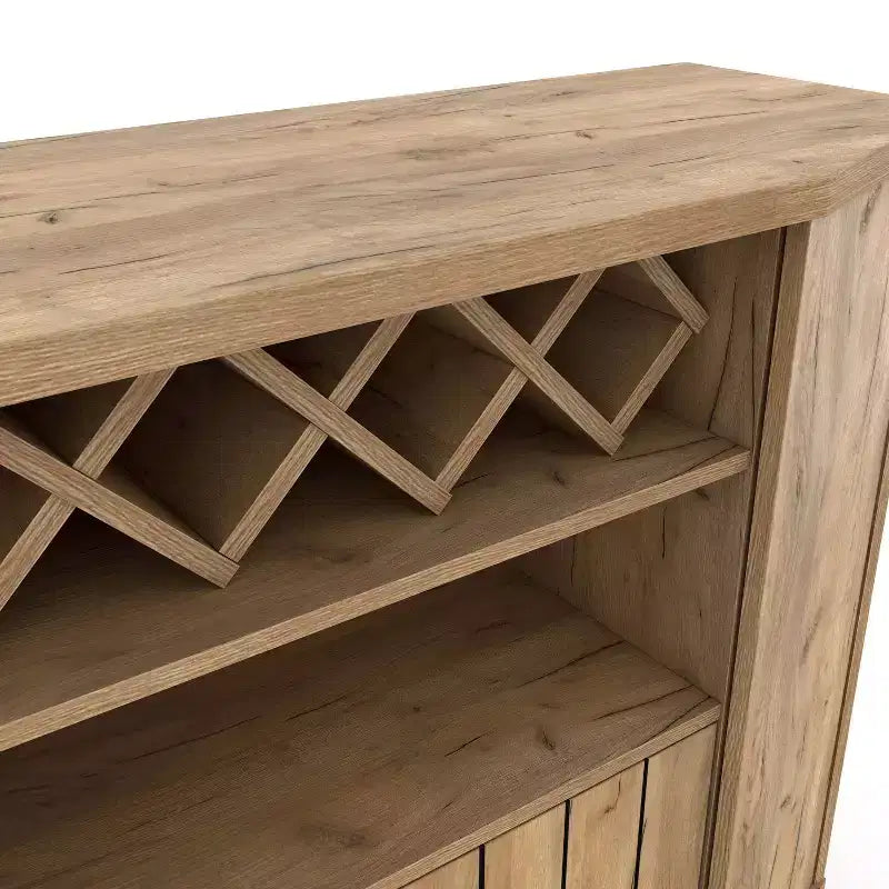 Winding Oaks Farmhouse Meuble à vin à croisillons 4 bouteilles Chêne clair - miBasics : Buffet de rangement avec étagères réglables
