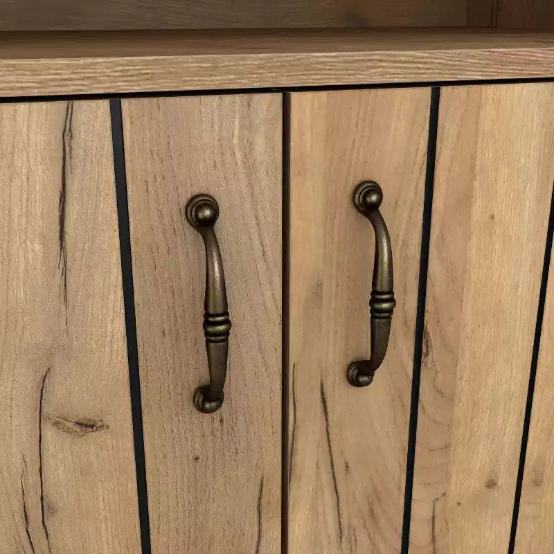 Winding Oaks Farmhouse Meuble à vin à croisillons 4 bouteilles Chêne clair - miBasics : Buffet de rangement avec étagères réglables