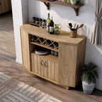 Winding Oaks Farmhouse Meuble à vin à croisillons 4 bouteilles Chêne clair - miBasics : Buffet de rangement avec étagères réglables