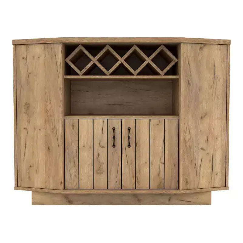 Winding Oaks Farmhouse Meuble à vin à croisillons 4 bouteilles Chêne clair - miBasics : Buffet de rangement avec étagères réglables
