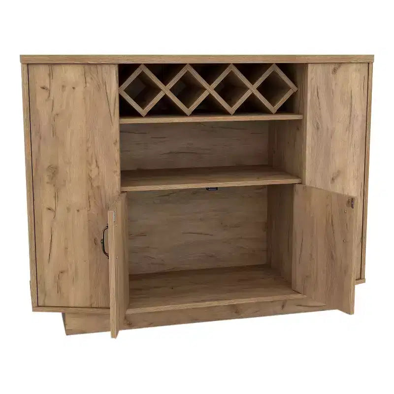 Winding Oaks Farmhouse Meuble à vin à croisillons 4 bouteilles Chêne clair - miBasics : Buffet de rangement avec étagères réglables