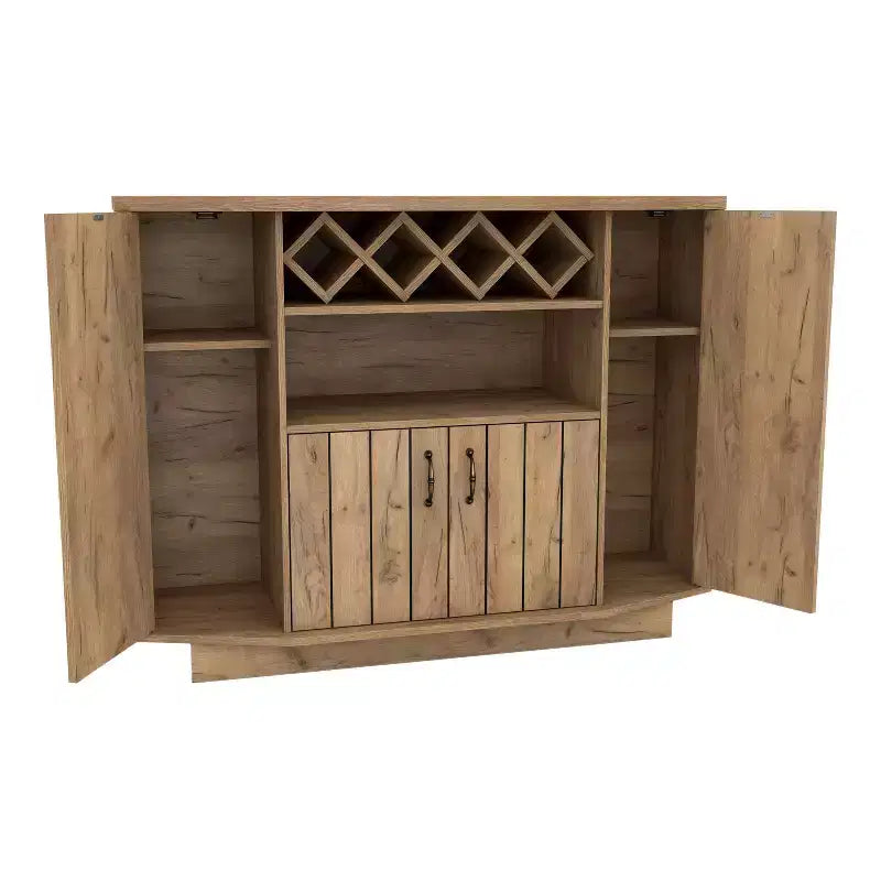 Winding Oaks Farmhouse Meuble à vin à croisillons 4 bouteilles Chêne clair - miBasics : Buffet de rangement avec étagères réglables