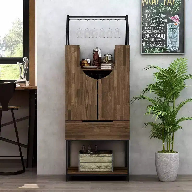 Meuble de rangement pour vins à usages multiples Meluse 24/7 Shop At Home, hickory clair : Buffet de salle à manger élégant, bar et rangement de cave à vin