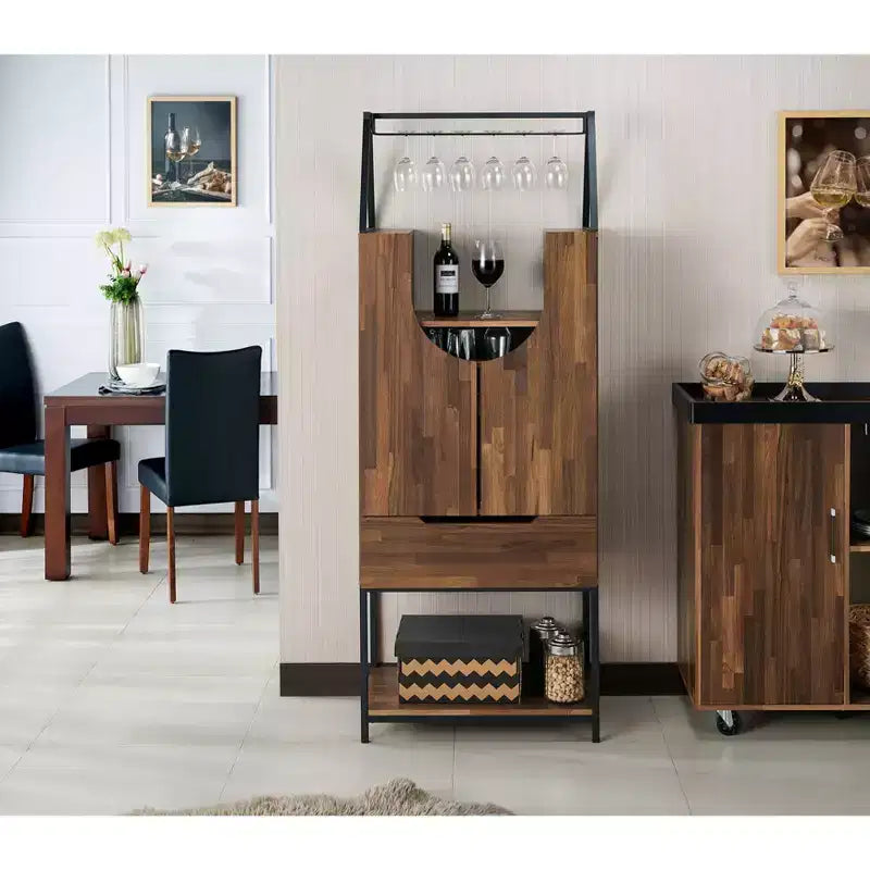 Meuble de rangement pour vins à usages multiples Meluse 24/7 Shop At Home, hickory clair : Buffet de salle à manger élégant, bar et rangement de cave à vin