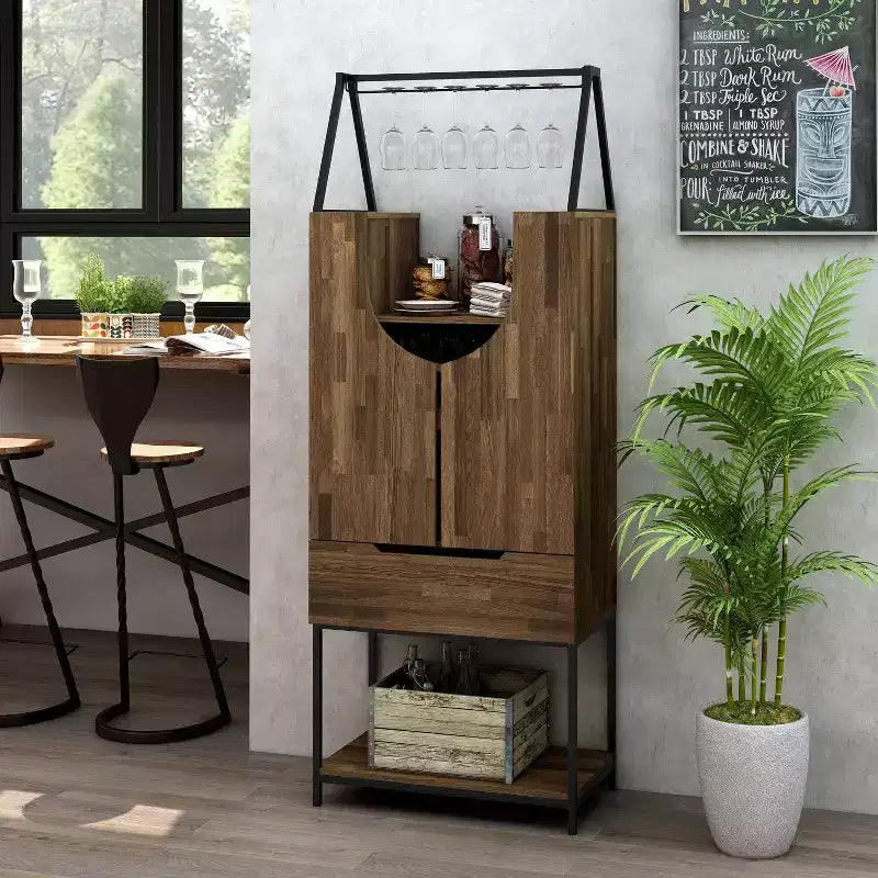 Meuble de rangement pour vins à usages multiples Meluse 24/7 Shop At Home, hickory clair : Buffet de salle à manger élégant, bar et rangement de cave à vin