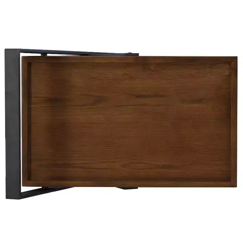 Desserte de bar de ferme rustique à 4 roulettes Dafred, en bois brun foncé et bronze foncé – Powell : chariot de service d'intérieur à étagères fixes