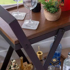 Desserte de bar de ferme rustique à 4 roulettes Dafred, en bois brun foncé et bronze foncé – Powell : chariot de service d'intérieur à étagères fixes