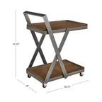 Desserte de bar de ferme rustique à 4 roulettes Dafred, en bois brun foncé et bronze foncé – Powell : chariot de service d'intérieur à étagères fixes